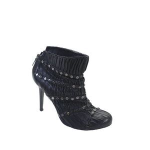 Daniele Michetti Womens Leather Studded Zippered Ankle Heel Boots Black Size 9